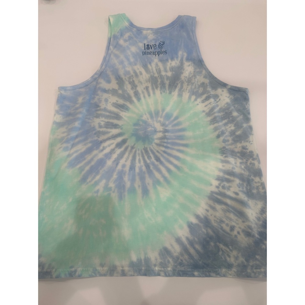 Love & Pineapples Lazy Lake Days Tie Dye Tank Top Blue Green Mens Large - Picture 9 of 9